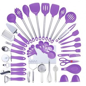 Ensemble d'ustensiles de cuisine en silicone écologique et durable, 42 pièces, couleur violette, résistant au lave-vaisselle et au micro-ondes, gadgets de cuisson et de pâtisserie pour la maison - Product Image 2