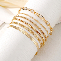 VKME Lot de 6 bracelets multicouches en os de serpent à chaîne torsadée couleur or