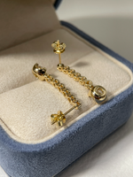 Boucles d'oreilles pendantes personnalisées en or jaune 18 carats avec diamant de laboratoire rond serti clos et perles, bijoux raffinés