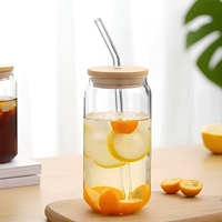 Botol Minum Kaca Borosilikat Tinggi untuk Sublimasi, Model Kaleng Bir, dengan Selubung Silikon, Tutup Bambu, dan Sedotan, Dapat Custom Logo