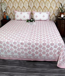 Draps plats en coton imprimé à la main de qualité supérieure, style bohème floral indien, tailles Queen et King, respirants, pour la vente en gros - Product Image 2