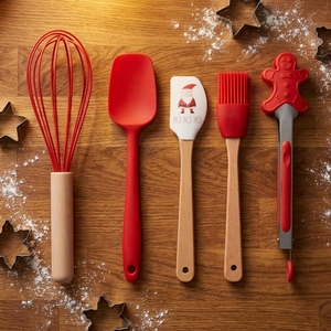 MIXWARES 1PC Ensemble <span class=keywords><strong>de</strong></span> pâtisserie <span class=keywords><strong>de</strong></span> Noël en silicone écologique - Mini <span class=keywords><strong>ustensiles</strong></span> <span class=keywords><strong>de</strong></span> cuisine Fouet Pinceau à pâtisserie (compatible lave-vaisselle) pour les fêtes - Product Image 1