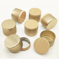 Heißer Verkauf 4oz 8oz Großhandel Lagerung rund Champagner goldene Weißblech Kerze Metall Dosen Dosen für Kerzen gläser Falsche Holzmaserung Deckel