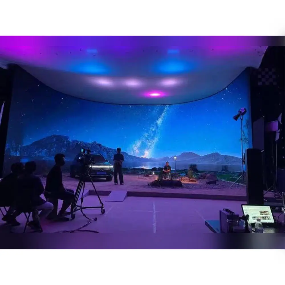 Layar dinding Video LED untuk produksi Virtual, layar dinding Video LED Studio Tv LED latar belakang panggung dalam ruangan HDR 7680hz p1,9 1.9mm p2,6 2.6mm