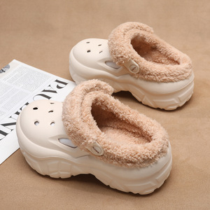 Women's Crocs Fleece Lined Thick Sole Warm Cotton Slippers Autumn Winter Non Slip EVA Outerwear <b>Closed</b> <b>Toe</b> Solid Color - Product Image 3