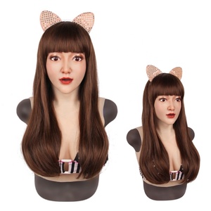 Máscara facial con <span class=keywords><strong>pelo</strong></span> <span class=keywords><strong>largo</strong></span> maquillaje travestismo accesorios mujer realista Anime Cosplay Drag Queen travestis con maquillaje de <span class=keywords><strong>pelo</strong></span> - Product Image 1