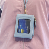 Dompet leher perjalanan pemegang kartu penghalang RFID dengan Lanyard tempat banyak Slot kartu