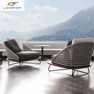 Cour extérieure moderne cadre en aluminium balcon corde chaise canapé terrasse loisirs de plein air canapé jardin combinaison ensemble de meubles