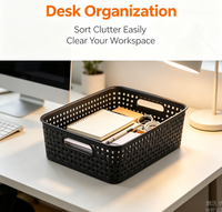 Panier de rangement moderne en plastique avec poignée – Organisateur de bureau et domestique pour l'étude, les collations et le rangement des objets divers, facile à transporter