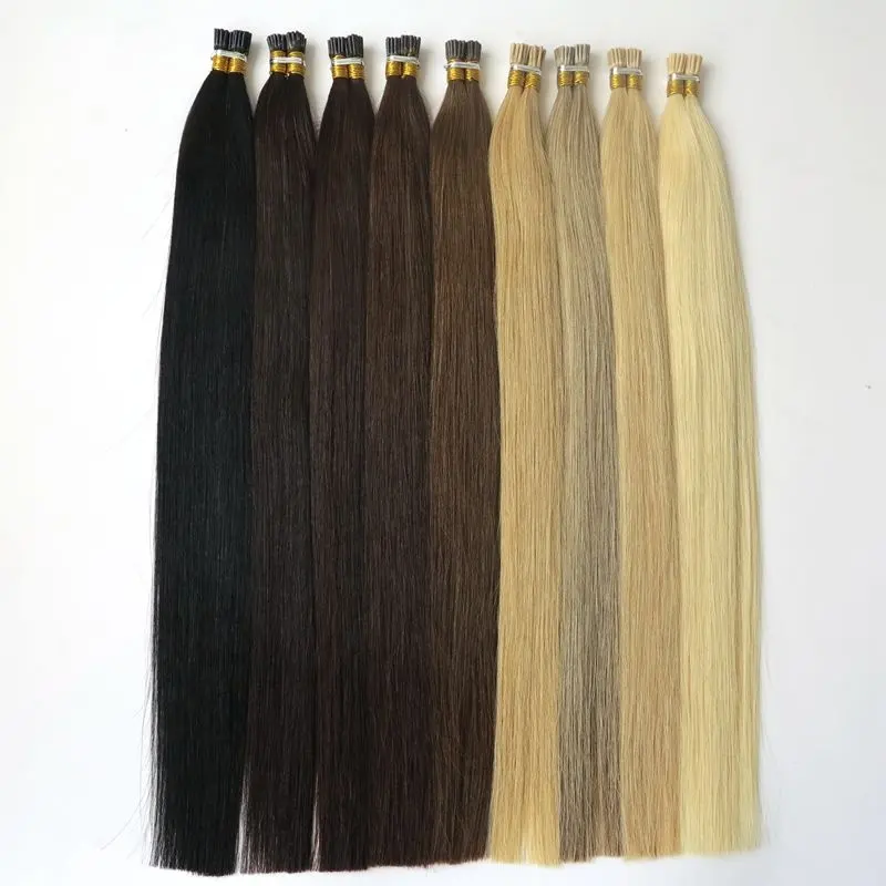 100% Virgin Russian Remy Full Length Human Hair 0.5グラム0.8グラム0.9グラム1グラムStick Tip Keratin PreボンドI Tip Hair Extensions Wholesale