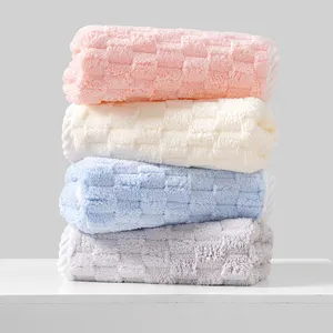 Cloud lattice coral velvet quick dry soft customized Bath towel sets for adults and children wholesale home microfiber towel