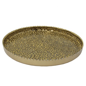 Top Vente Or Couleur Miroir Mosaïque Fer Métal Belle Assiette De Service Des Aliments Pour Les Restaurants À La Main En Vrac - Product Image 1