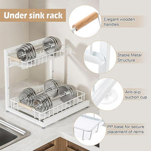 <span class=keywords><strong>Despensa</strong></span> de 2 niveles, doble deslizamiento, acero inoxidable 304, madera antioxidante, debajo del gabinete, cesta de alambre, organizador de almacenamiento extraíble, cajón extraíble - Product Image 5