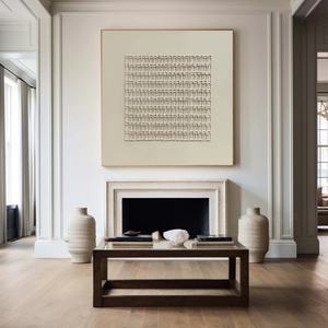 Toile d'art mural abstraite faite à la main, texture 3D grille beige moderne, style Wabi Sabi, nature morte, pour design d'intérieur de boutique, encadrée, décoration intérieure - Product Image 3