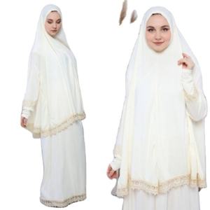 Panni da preghiera per donna abito lungo abbigliamento tradizionale musulmano all'ingrosso Robe turbante Wear Ruche Lace Jilbab <span class=keywords><strong>Muhammed</strong></span> Pray - Product Image 1