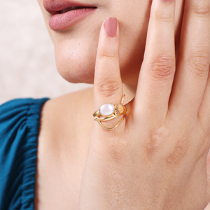 Bague en perle naturelle unisexe de style bohème faite à la main réglable classique plaqué or bijoux de déclaration pour les mariages - Product Image 2