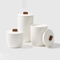 Nouveauté noël nordique mat blanc étanche à l'air cuisine en céramique alimentaire stockage pot café sucre thé boîte ensemble avec couvercle