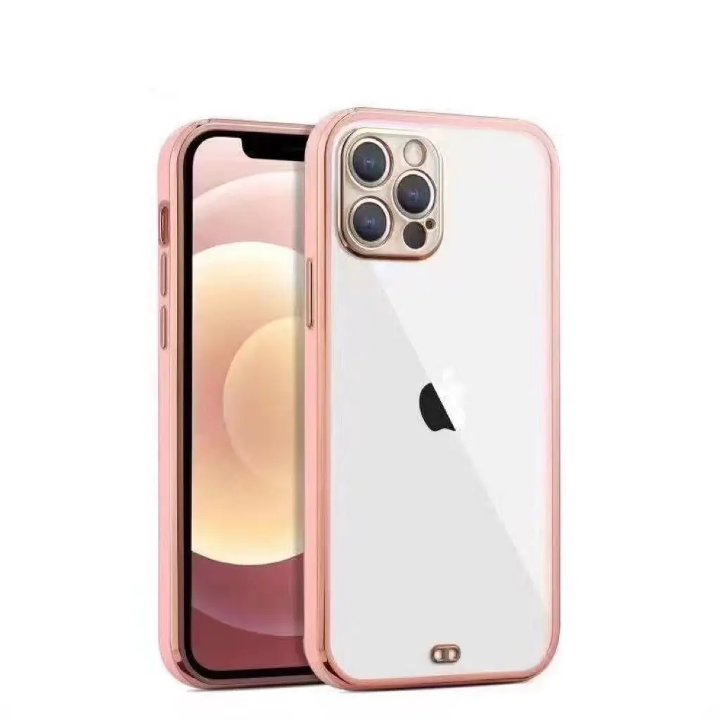 Low MOQ Camera Protection Lens Transparent TPU Chrome Phone Case for iPhone 13 pro max 13 pro 12 pro 11 xs max xr Clear Cover