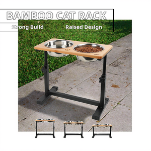 Rak mangkuk kucing bambu Universal dapat diatur grosir mangkuk tempat penyimpanan makanan kayu untuk meja makan hewan peliharaan anjing - Product Image 2