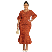 Rok Ekor Ikan Ukuran Besar Klasik Polinesia Plus Size Puletasi Lengan Petal Desain Tribal Wanita Samoa Puletasi Dress Set 2 Potong