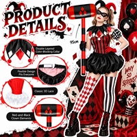 Costume de Clown Bouffon pour Halloween, Fête Costumée, Poncho de Clown Effrayant, Gants, Bandeau de Clown Noir et Rouge, Masque pour les Yeux, Marteau Gonflable