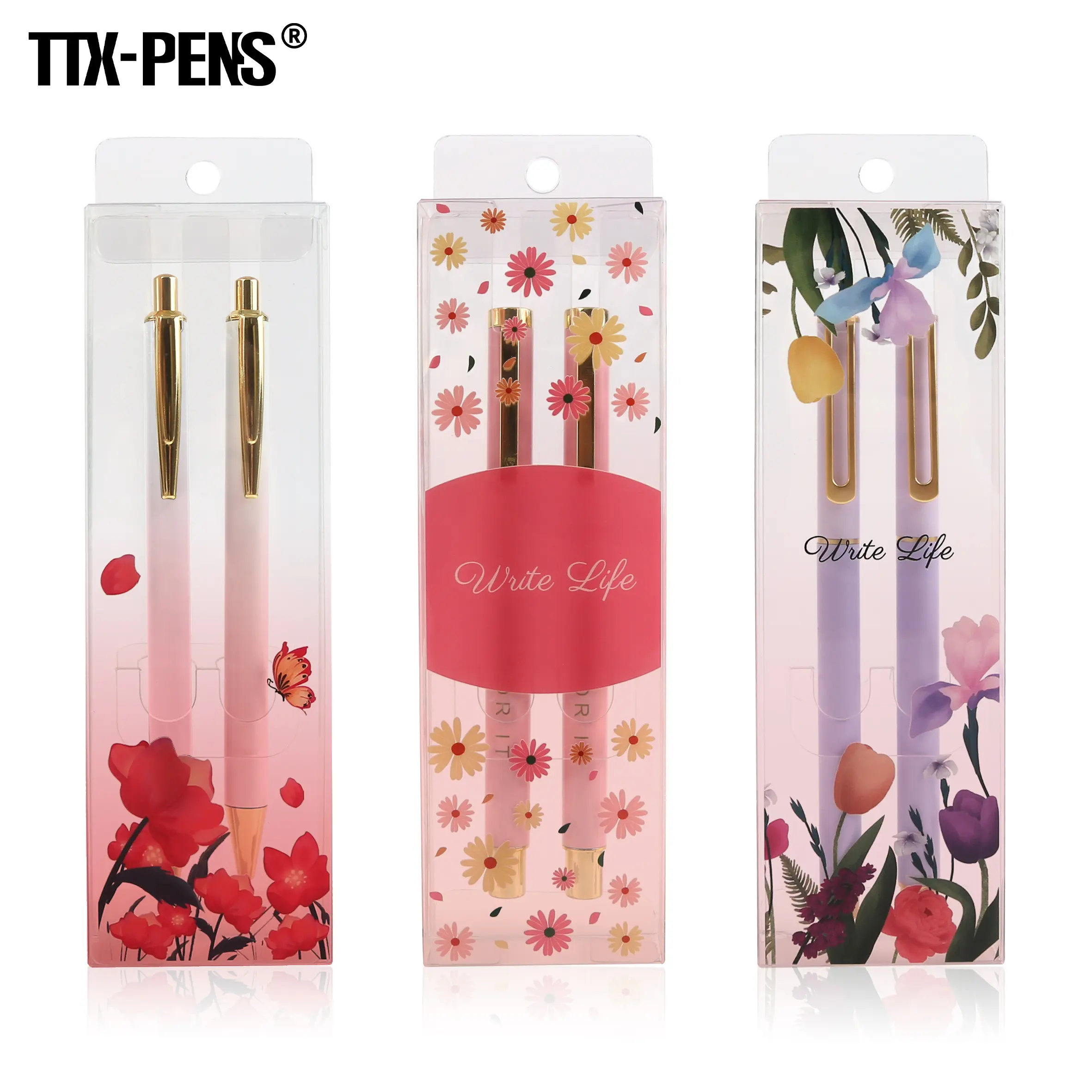 Bolígrafos promocionales con logotipo personalizado TTX, bolígrafos publicitarios con caja impresa transparente