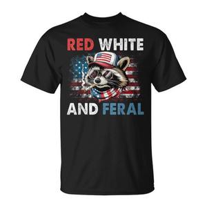 Camiseta patriótica del 4 de julio de Raccoon, diseño rojo, blanco y salvaje - Product Image 1