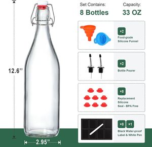 Botellas de Vidrio de 1 Litro (33 oz) con Tapa Abatible Hermética, Botella para Fermentación de Kombucha y Sidra - Product Image 3