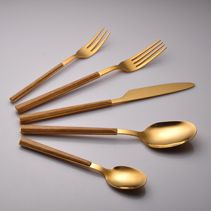High Quality Wood Grain ABS Plastic Handle Stainless Steel Cutlery, Korean Style Metal spoon fork knife Flatware set