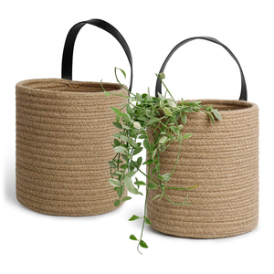 Custom All Size Color White Brown and Black Wall Hanging Natural <strong>Jute</strong> Cotton Rope Plant <strong>Basket</strong> with Handles Indoor Home Decor - Product Image 4