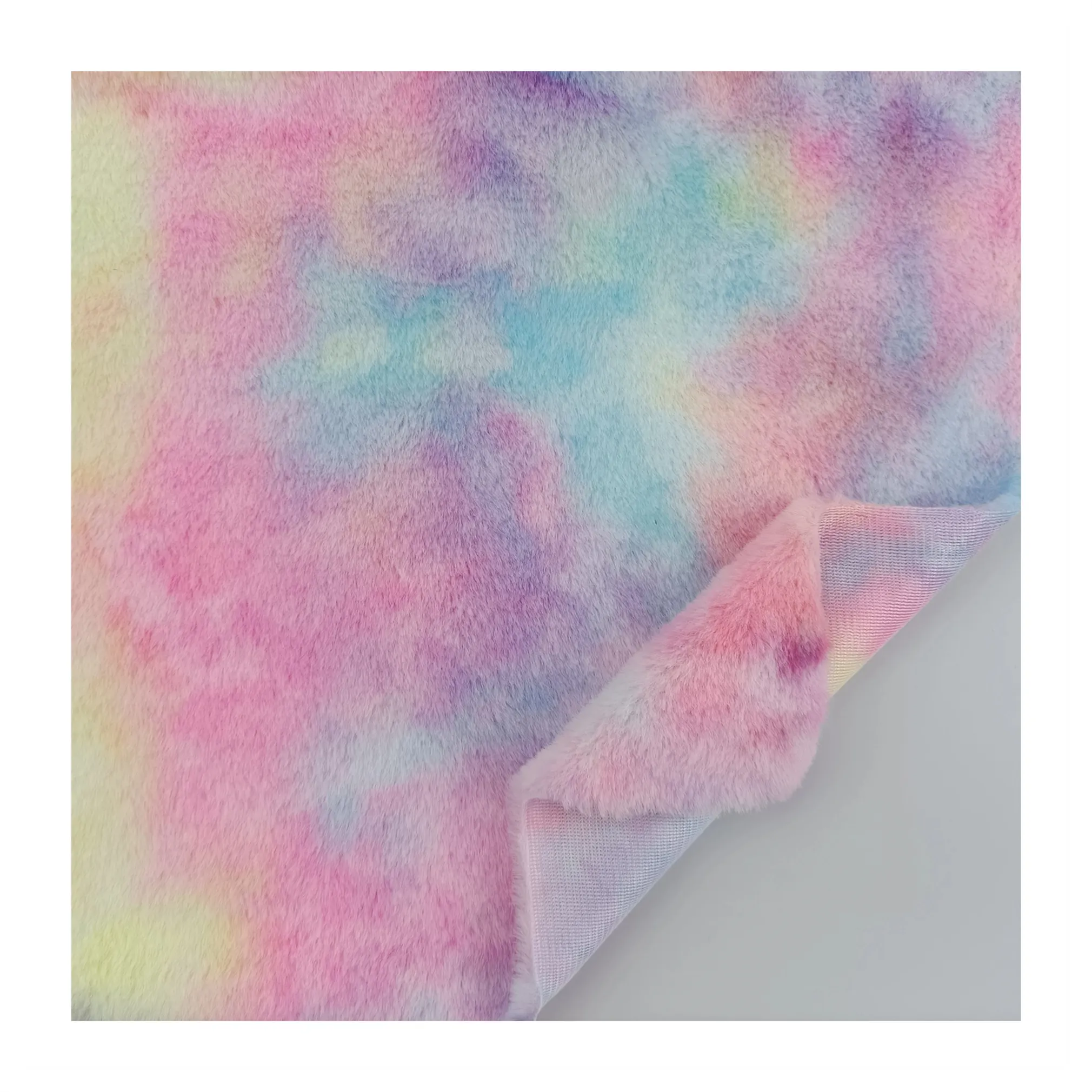 In Stock Tie-dyed Rabbit Faux Fur Fabric Colorful Bunny Fur for Garment/Bag/Carpet/Blanket/Hometextiles