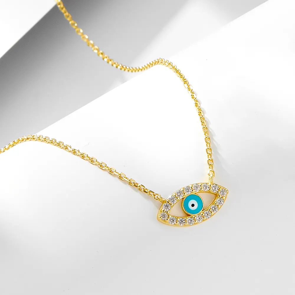AN230 minimalista diseño de ojo turco esmalte circón piedra encanto collar turco hecho a mano venta al por mayor 925 joyería de plata esterlina