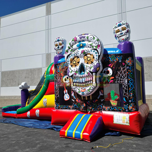 Castillo inflable comercial con tobogán, diseño arcoíris de Día de los Muertos, para niños. - Product Image 3