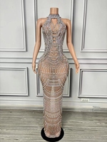 Robe de soirée longue en diamant chaud avec maille Perspective Spandex Performance vêtements pour adultes pour hôte discothèque Bar