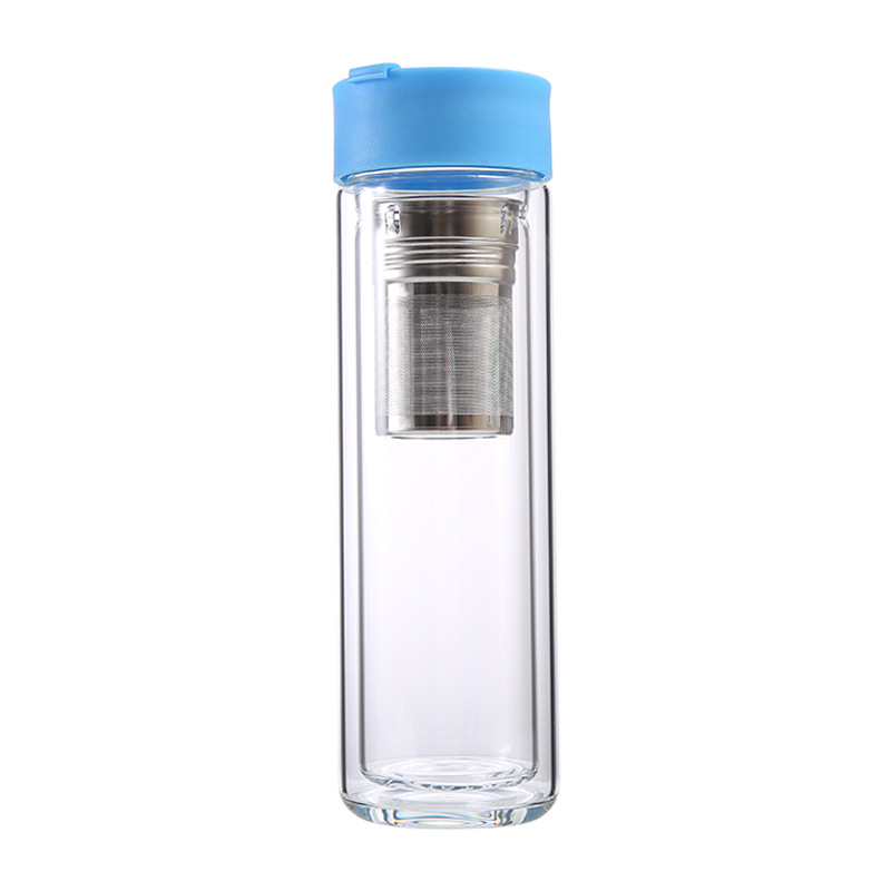 450ml High borosilicate double-layer glass car portable flip top cup business office glass water bottle