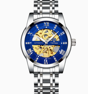TEVISE Men's <b>Automatic</b> Mechanical Watch 43mm Stainless Steel Skeleton Dial Roman Numeral Luxury Deployment Clasp - Product Image 3