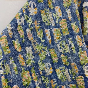 ファッション性の高い高品質花柄ビーズ刺繍入りポリエステル/ラミーデニム生地のドレス、コート、パンツ、アパレル - Product Image 1