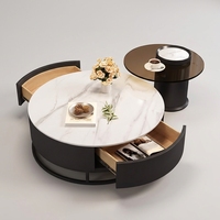 Table basse ronde de style moderne en MDF et verre, avec fonction de rangement, idéale pour les salons et les villas.