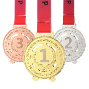 Kustom tembaga emas perak 3 warna olahraga gulat Korea logam Jiu Jitsu Judo Karate Taekwondo medali dengan pita