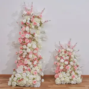 QSLH-Ti550 Artificial Rose Flower Row Party Layout Silk 100 cm Mesa De Casamento Centerpiece Flower Runner Para Festa De Casamento Evento