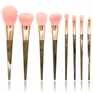 Ensemble de 8 pinceaux de maquillage pour le visage en poils synthétiques, poudre, fond de teint, blush, contour, manche en plastique marbré, professionnel, marque privée - Product Image 4