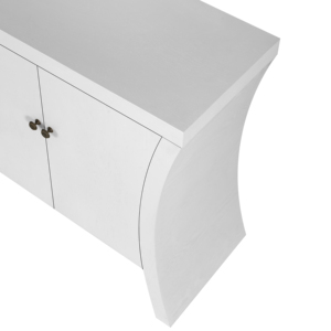 4-Door Credenza With Wooden Arc Legs Bronze Clasps <b>White</b> <b>Storage</b> <b>Cabinet</b> For Living Room Home Decor - Product Image 6