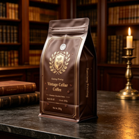 Sachet de café imprimé en héliogravure personnalisé, à fond plat, avec huit soudures latérales, valve de dégazage et fermeture éclair, pour sac de grains de café premium