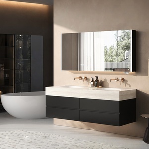 Light luxury rock slab seamless ceramic basin hot bending integrated basin intelligent <b>mirror</b> cabinet bathroom cabinet - Product Image 4