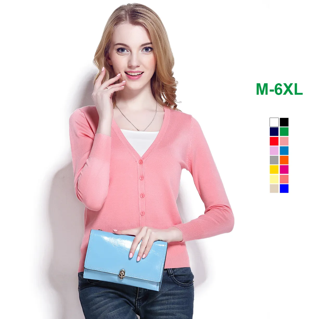 Amazon Top Seller 2023 Whosale V Neck Long Sleeve Lightweight Female Sweater Knitted Cardigan for Women