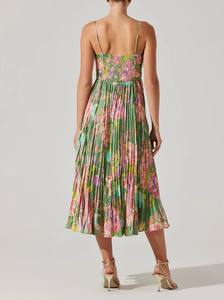 Robe longue plissée à bretelles fines imprimé floral pour femme, dos nu, élégante et sexy, idéale pour les vacances d'été - Product Image 4