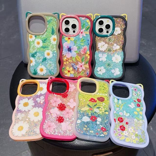BAILI Factory Hot-selling 3D Cat-ear Cute Cartoon Glitter Flower Beautiful Mobile Phone Cases for Samsung A20E/A22/A03S/A53/S10