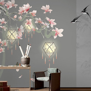 Fiori e uccelli soggiorno Tv sfondo carta da parati dipinta a mano Magnolia lanterna <span class=keywords><strong>rondine</strong></span> calda camera da letto rivestimento murale - Product Image 4