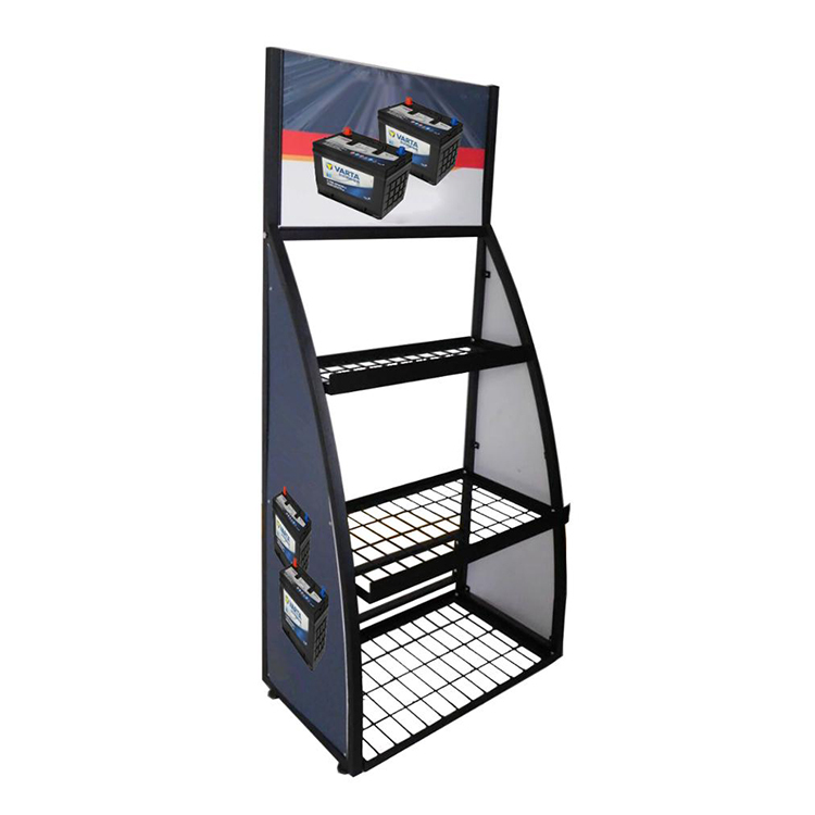 4 Tier Custom Metal Floor Battery Display Shelf Lithium Display Rack for Retail Store — view 3