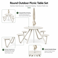Ensemble de table de pique-nique extérieure moderne en aluminium avec tabourets intégrés, structure en acier galvanisé, mobilier de jardin pour parc public, école, patio